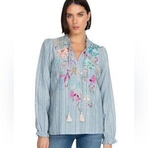 Johnny Was Nico Ruffle Scarf Back Blouse | Sz S